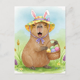 Carte postale de capybara mignon avec œufs de Pâqu