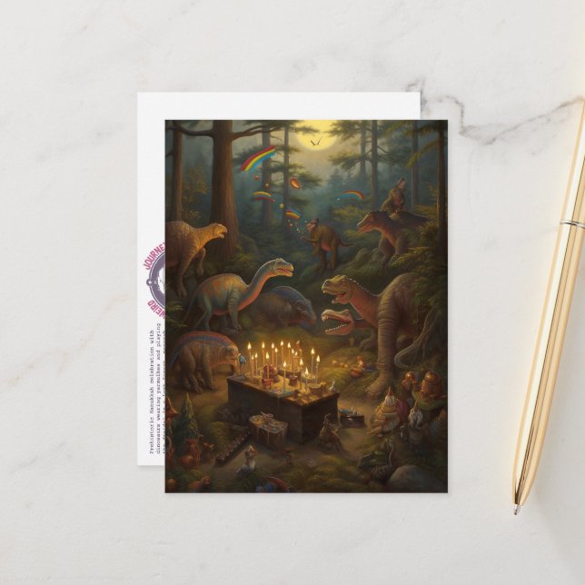 Carte postale de célébration des dinosaures (Devant/Arrière en situation)