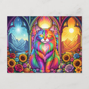 carte postale de chat arc-en-ciel