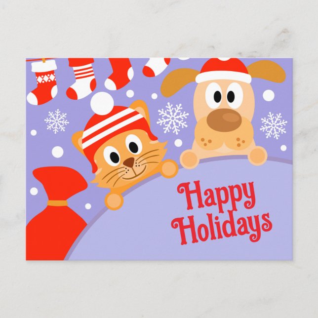 Carte postale de chat de chien de Noël pour animau (Devant)