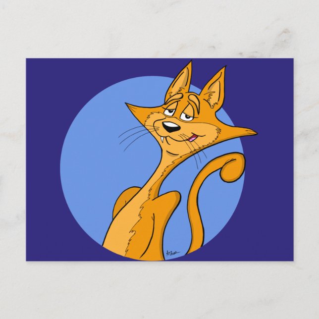 Carte postale de chat de dessin cool (Devant)