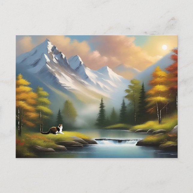 Carte postale de chat de style Bob Ross (Devant)