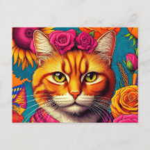 Carte postale de chat gingembre coloré !