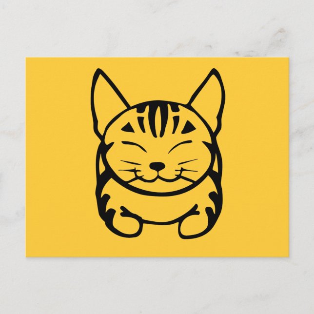 Carte postale de chat heureux (noir sur jaune) (Devant)