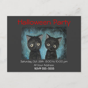 Carte postale de chat noir d'invitation de partie