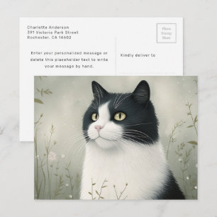 Carte postale de chat noir et blanc