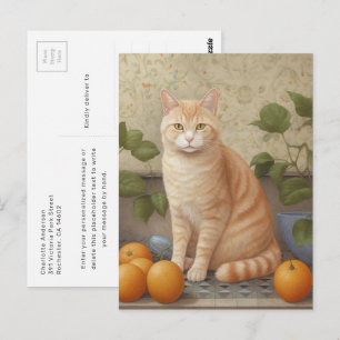 Carte postale de chat orange duveteux dans la cuis