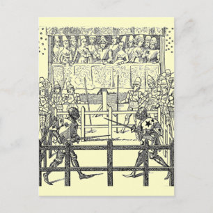 Carte postale de chevaliers médiévaux joutant