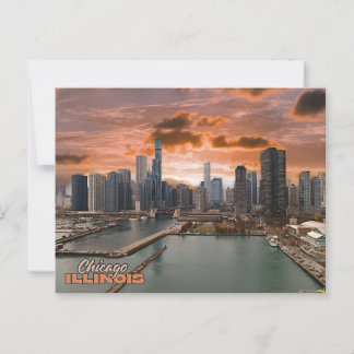 Carte postale de Chicago Illinois vue au coucher d