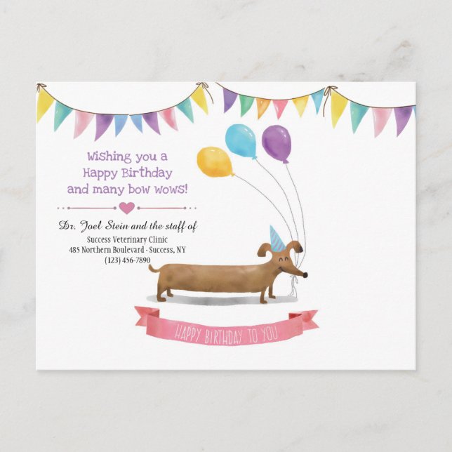 Carte postale de chien d'anniversaire heureux (Devant)