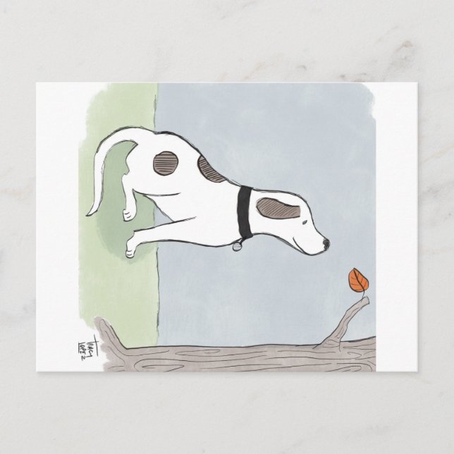 Carte postale de chien feuille d'automne (Devant)