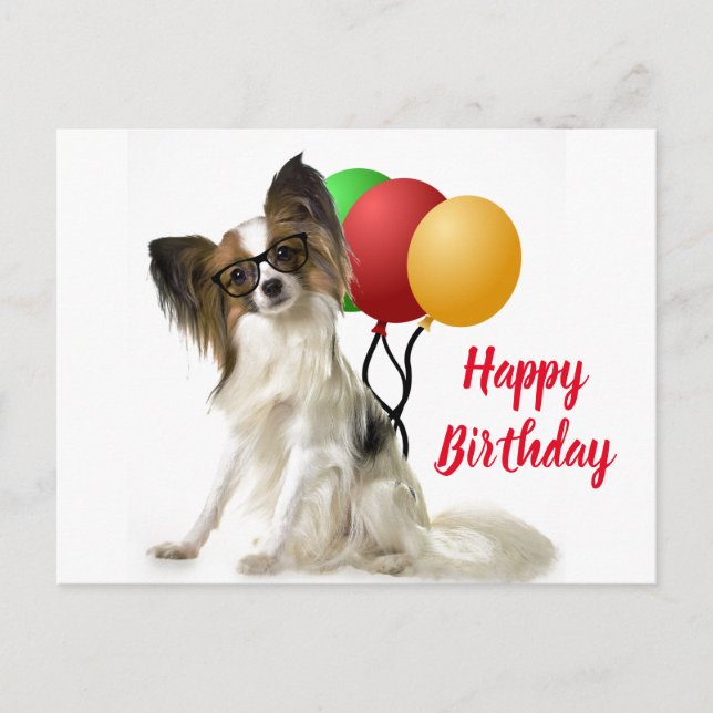 Carte postale de chien Papillon avec vœu d'anniver (Devant)