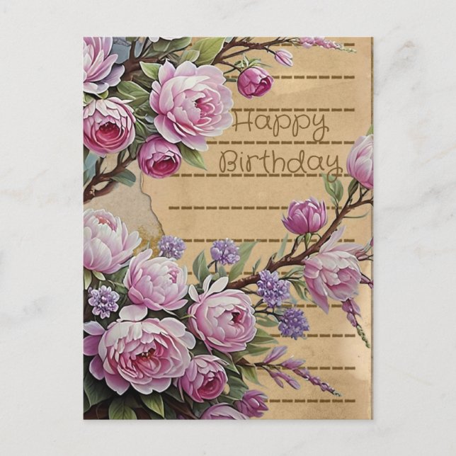Carte postale de collage d'anniversaire de fleurs  (Devant)