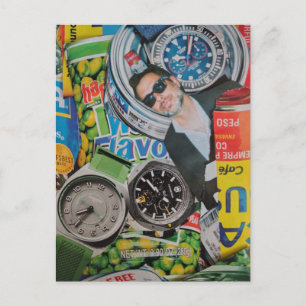 Carte postale de collage de montres et d'homme de