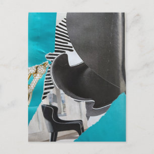 Carte postale de collage Piano et Chaise Noir Blan