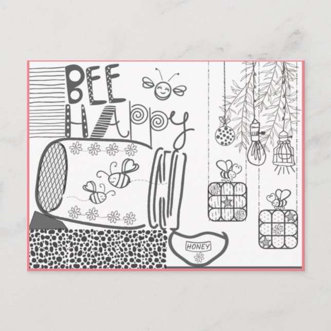 Carte postale de coloriage Bee Happy (Devant)