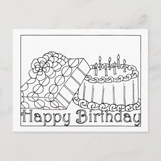 Carte postale de coloriage Joyeux Anniversaire (Devant)