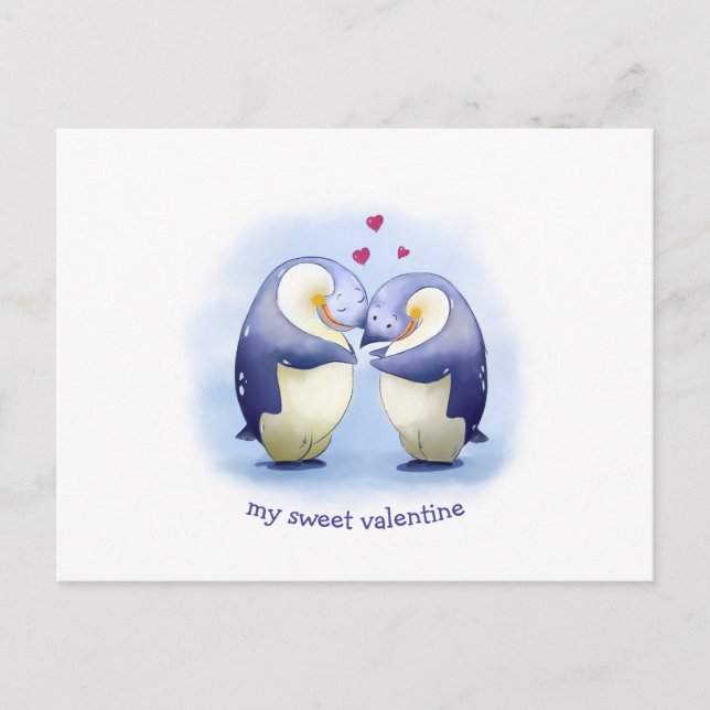 Carte postale de couple de manchots mignons pour l (Devant)