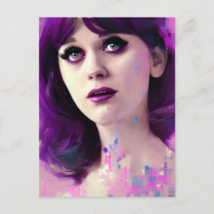 Carte postale de dame aux cheveux violets
