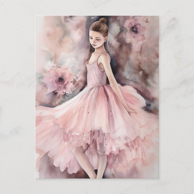 Carte postale de danseuse de ballet fleuri (Devant)