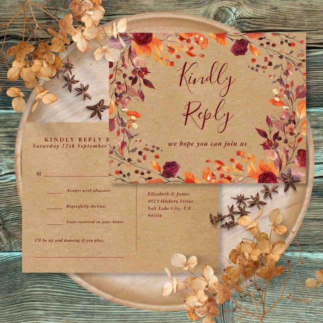 Carte postale de demande de chanson d'automne rust (Rustic Fall Autumn Song Request RSVP Postcard)