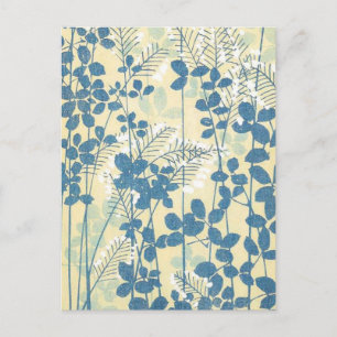 Carte postale de design japonais floral bleu abstr