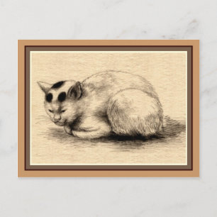 Carte postale de dessin d'encre japonaise de chat 