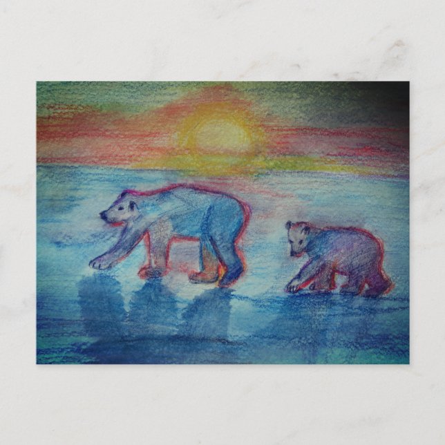 Carte postale de dessin d'ours polaires (Devant)