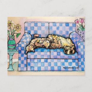Carte postale de deux chats tabby endormis