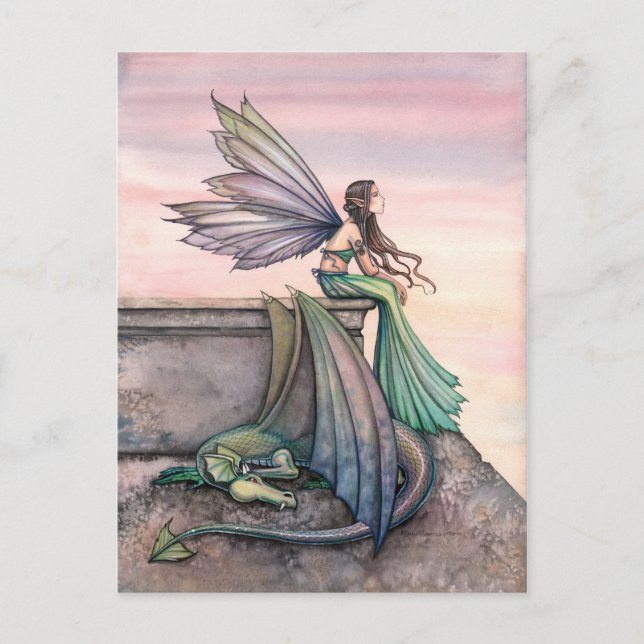 Carte postale de dragon de fée de poule enchantée (Devant)