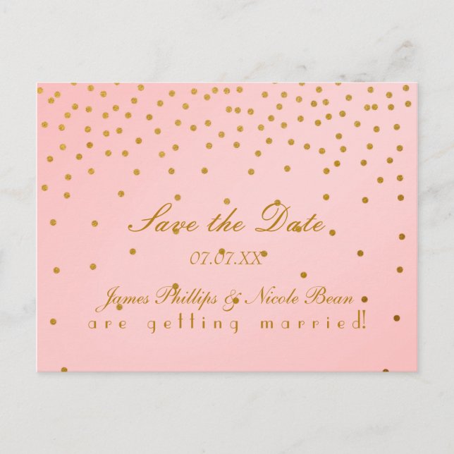 Carte postale de faire-part de Blush Pink & Gold F (Devant)