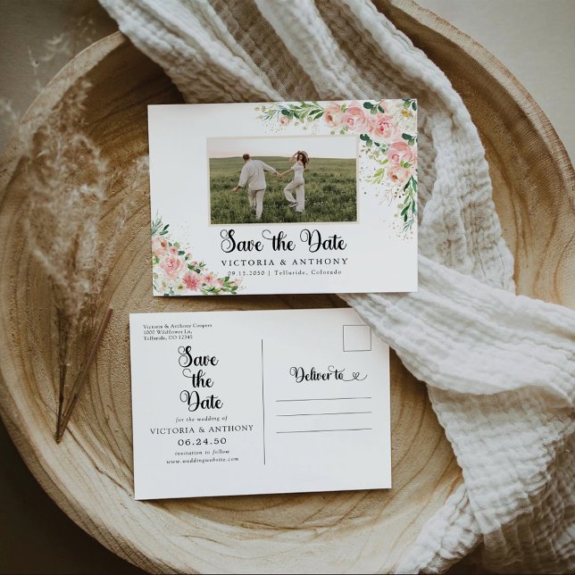 Carte postale de faire-part de Blush Pink Rose ave (Créateur téléchargé)