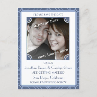 Carte postale de faire-part de date violette en bl
