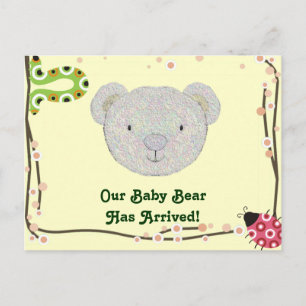 Carte postale de faire-part de naissance d'ours de