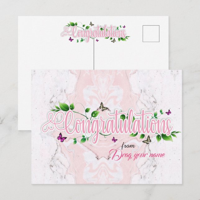 Carte postale de félicitations en fleurs roses (Devant / Derrière)