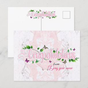 Carte postale de félicitations florale rose