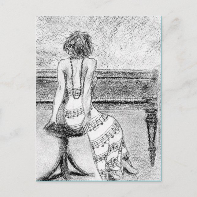 Carte postale de femme au piano (Devant)