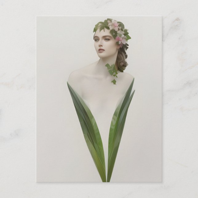 Carte postale de femme fleurie vintage magnifique (Devant)