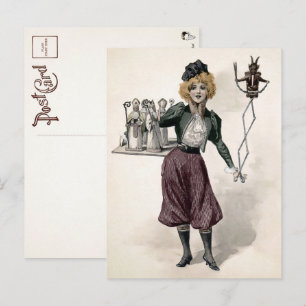 Carte postale de femme vintage avec poupée Krampus