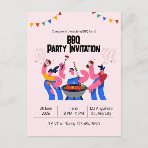 Carte postale de fête BBQ Beige Bleu Amusante