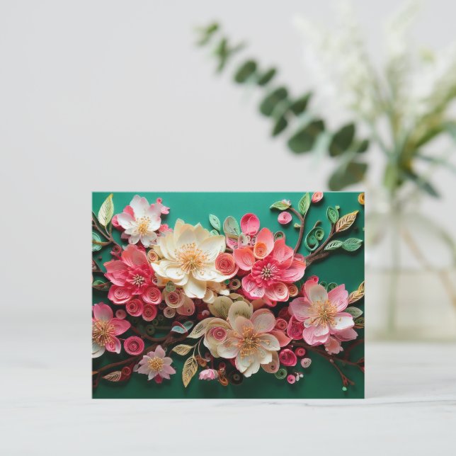 Carte postale de fleurs de cerisier - Green Bloom (Debout devant)
