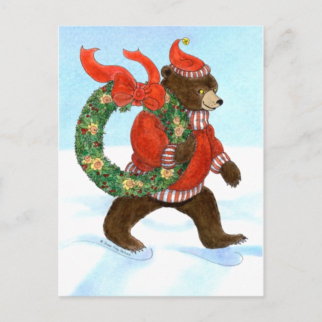 Carte postale de guirlande de Noël d'ours Brown (Devant)