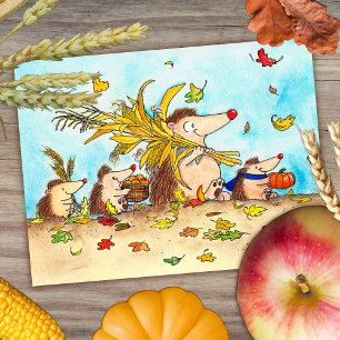 Carte postale de hérissons de Thanksgiving