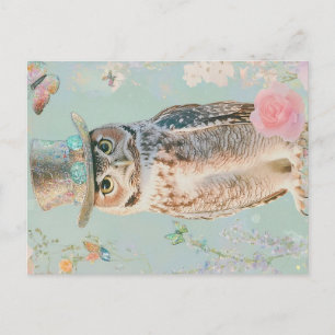 carte postale de hibou avec un chapeau