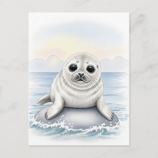 Carte postale de jeunes animaux sauvages bébé phoq (Devant)