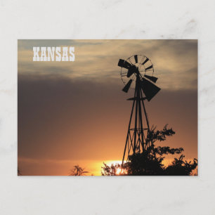 Carte postale de Kansas Coucher de soleil Moulin à