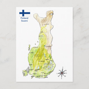 Carte postale de la carte couleur dessinée à la ma