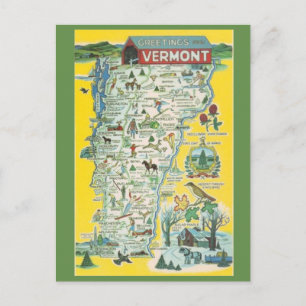 Carte postale de la carte de l'État du Vermont
