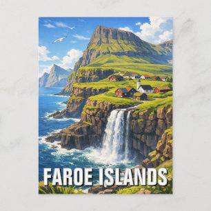 Carte postale de la cascade des îles Féroé