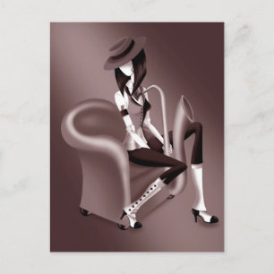 Carte postale de la Dame Saxophoniste avec une tou